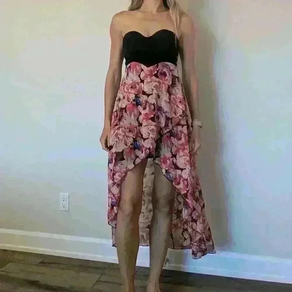 seductions, High low  dress, Strapless, Flopral Pattern, Size Small
